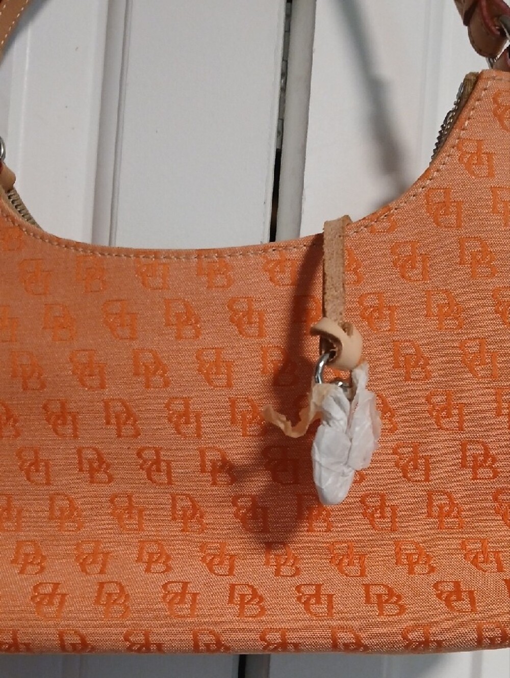 Dooney & Bourke Orange Monogram Shoulder Bag with Tan Strap - Picture 3 of 5